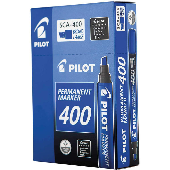 Pilot 400 Permanent Marker Broad Chisel 1.5 mm Blue Non Refillable Pack of 12