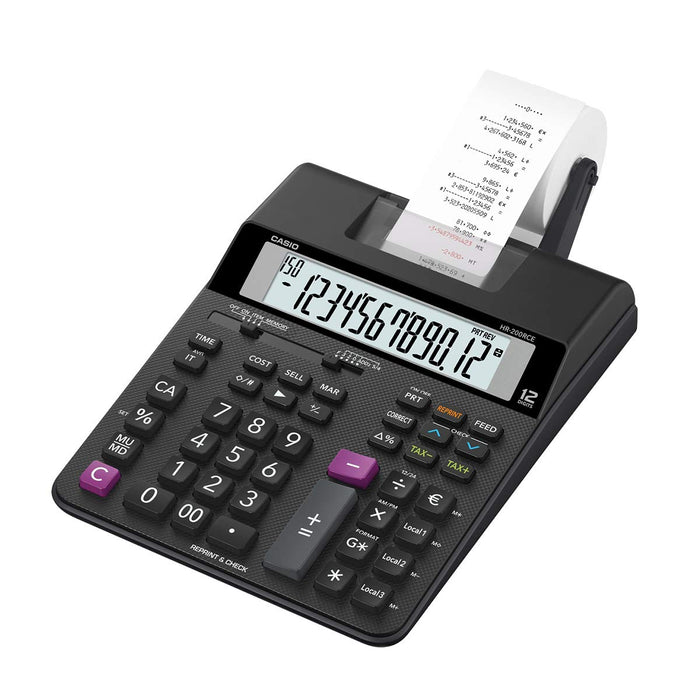 Casio Printing Calculator with Roll HR-200RCE 12 Digit Display Black