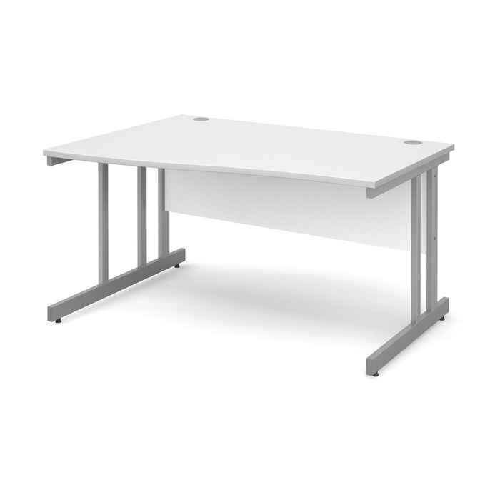 Freeform Left Hand Design Wave Desk with White MFC Top and Silver Frame Adjustable Legs Momento 1400 x 990 x 725 mm