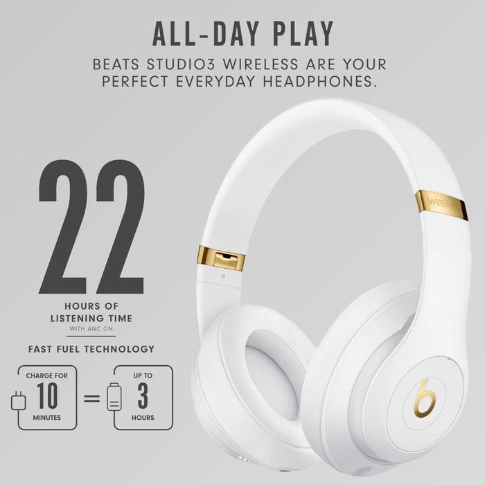 Beats Studio3 Wireless - Headphones with mic - full size - Bluetooth - wireless - active noise cancelling - noise isolating - white