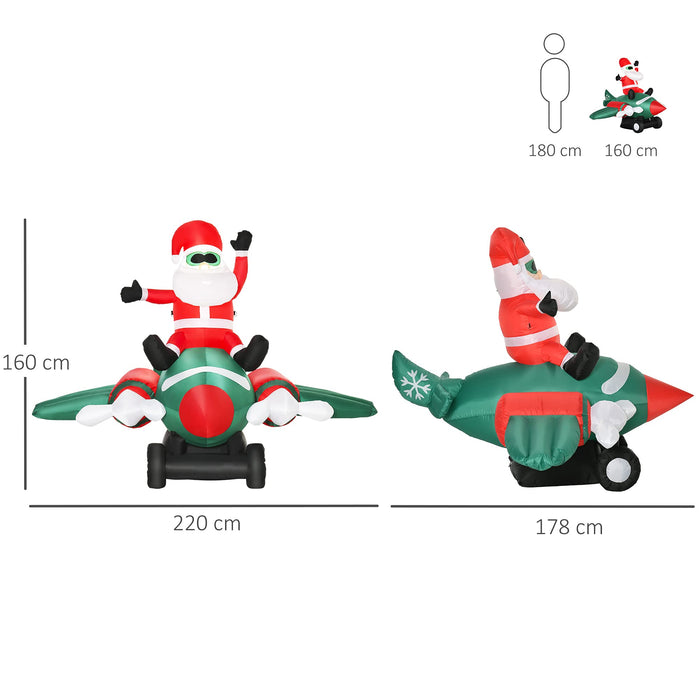 HOMCOM Christmas Santa Claus Plane Inflatable Green, Red 178 x 160 cm