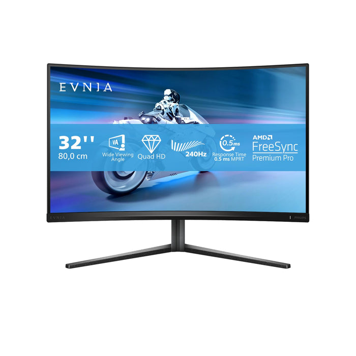 Philips Evnia 32M2C5500W - Evnia 5000 Series - LED monitor - gaming - curved - 32" (31.5" viewable) - 2560 x 1440 QHD @ 240 Hz - VA - 500 cd/m² - 4000:1 - DisplayHDR 400 - 0.5 ms - 2xHDMI, 2xDisplayPort - dark slate