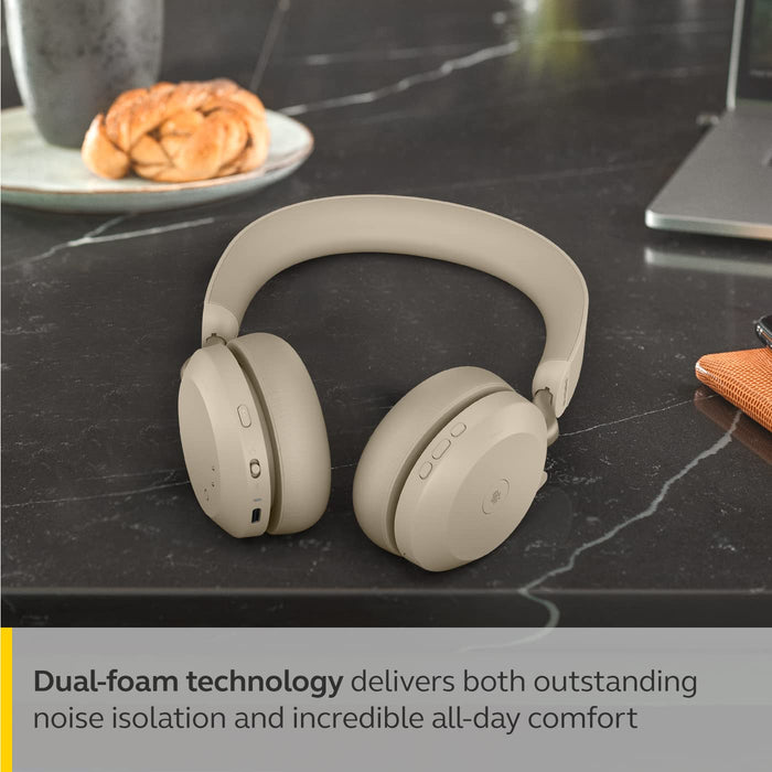 Jabra Evolve2 75 - Headset - on-ear - Bluetooth - wireless - active noise cancelling - USB-C - noise isolating - beige - Optimised for UC