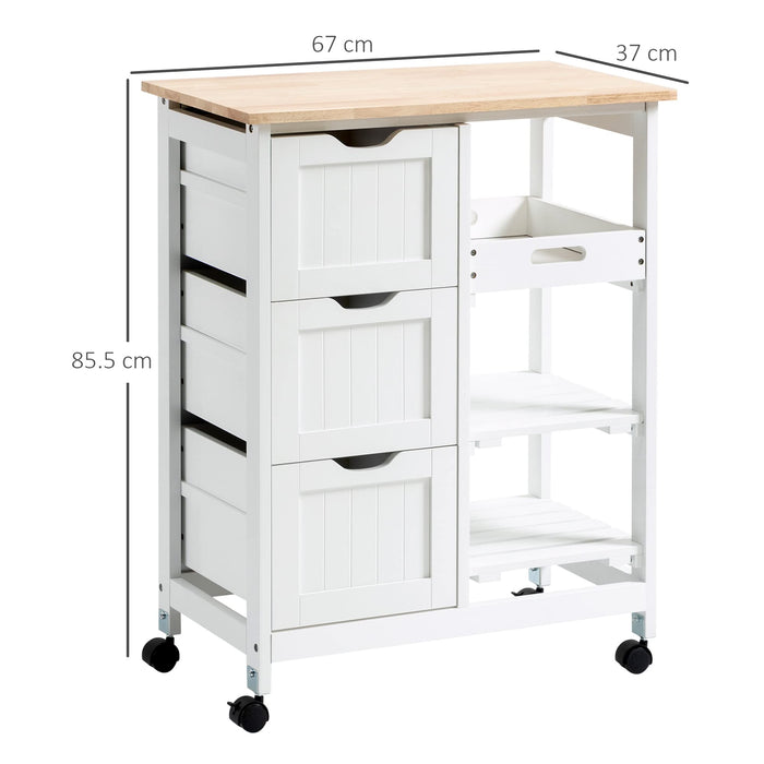 HOMCOM Kitchen Cart MDF (Medium-Density Fibreboard), Rubberwood White 370 x 670 x 855 mm