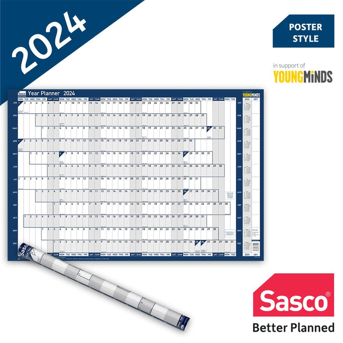 SASCO Annual Planner Unmounted 2024 Landscape Blue English 91.5 x 61 cm