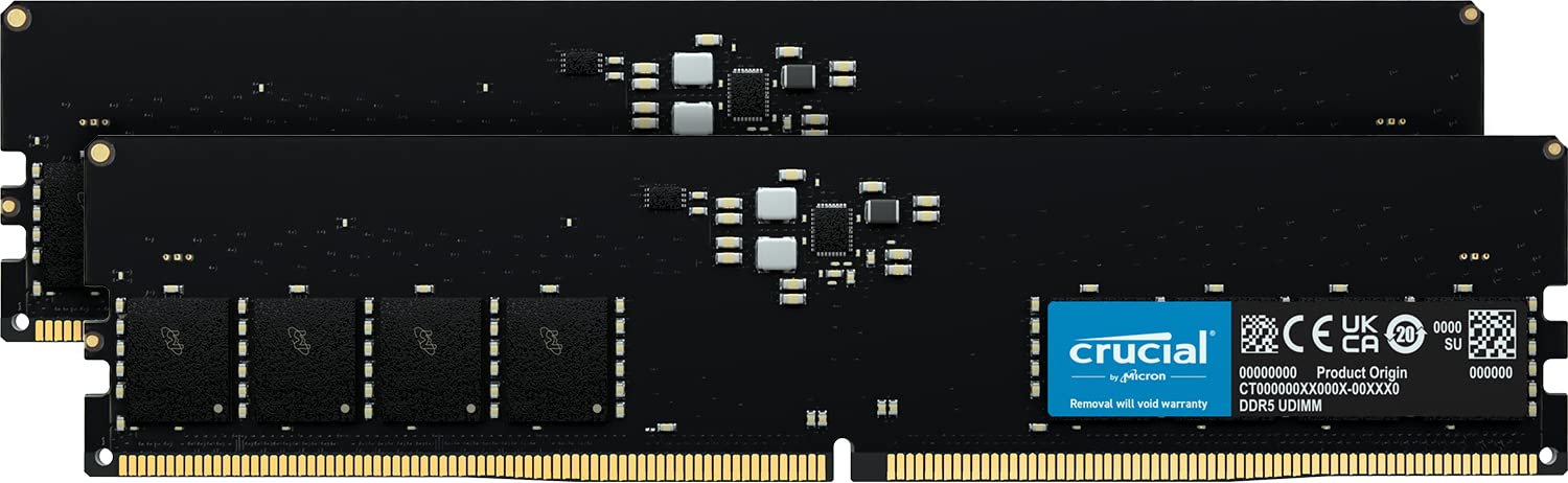 Crucial - DDR5 - kit - 16 GB: 2 x 8 GB - DIMM 288-pin - 5600 MHz / PC5-44800 - CL46 - 1.1 V - unbuffered - on-die ECC - black