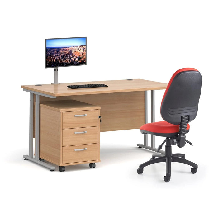 Dams International Straight Desk with 3 Drawer Pedestal SBS312WH 1,200 x 800 x 725 mm