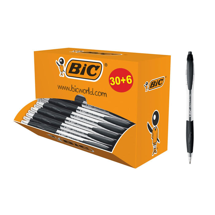 BIC Atlantis Classic Retractable Ballpoint Pen Grip Medium 0.4 mm Black Pack of 36