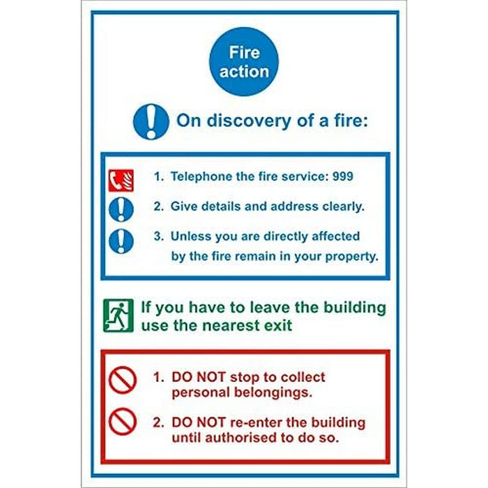 Fire Action Sign On Discovery of Fire Self Adhesive Plastic 30 x 20 cm