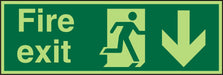 Fire Exit Sign Down Arrow Vinyl Green 10 x 30 cm