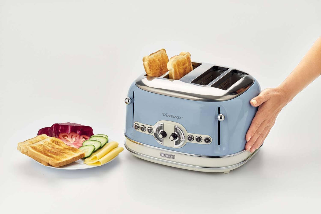 Ariete Toaster 4 Slices Stainless Steel Vintage 1600W Blue