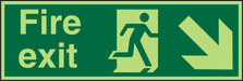 Fire Exit Sign Down Right Arrow Vinyl 10 x 30 cm