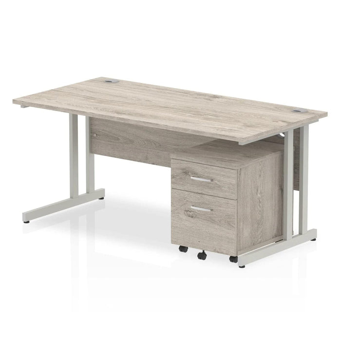 Dynamic Rectangular Straight Desk with Cantilever Leg Maple MFC Silver Frame Impulse 1 x 2 Drawer Mobile Pedestal Bundle 1600 x 800 x 730mm