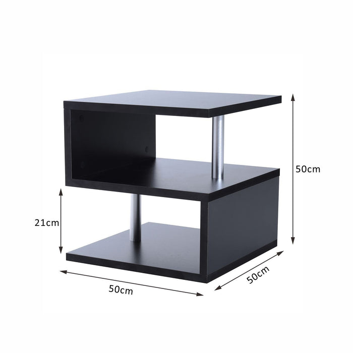 Homcom Coffee Table 2 Tier with Shelves Black 500 x 500 x 500 mm