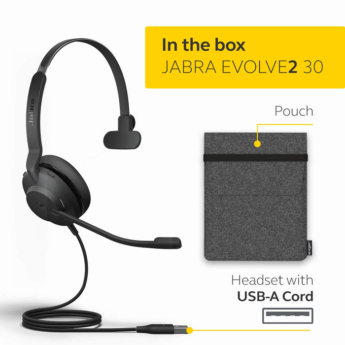 Jabra Evolve2 30 UC Mono - Headset - on-ear - wired - USB - Optimised for UC