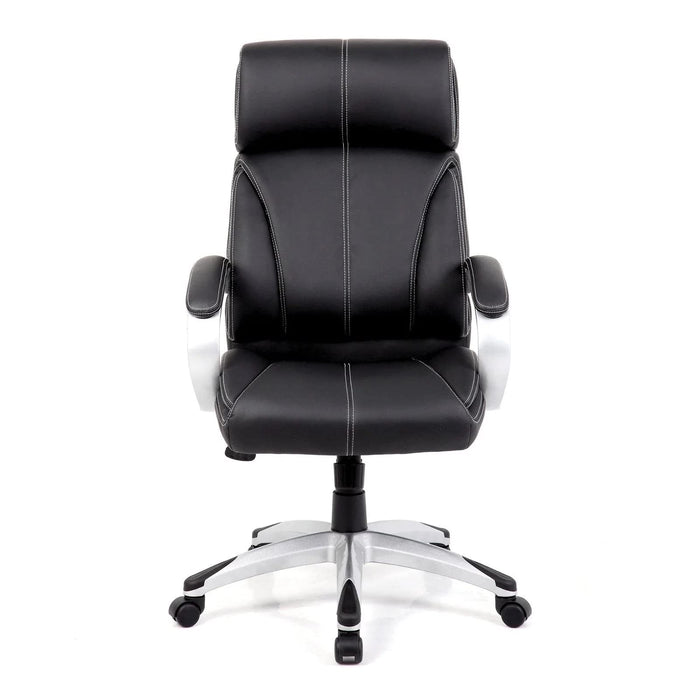 Nautilus Designs Ltd. High Back Leather Faced Manager Chair with Satin Silver Finish to Armrests and Base - Black