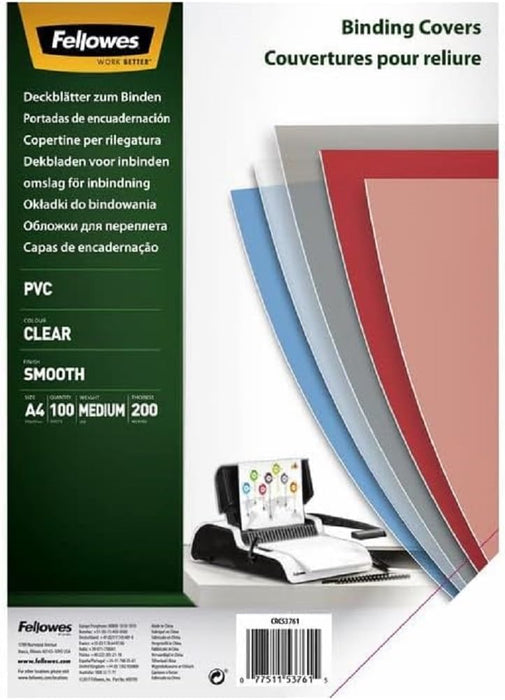 Fellowes Binding Cover PVC Transparent Pack of 100