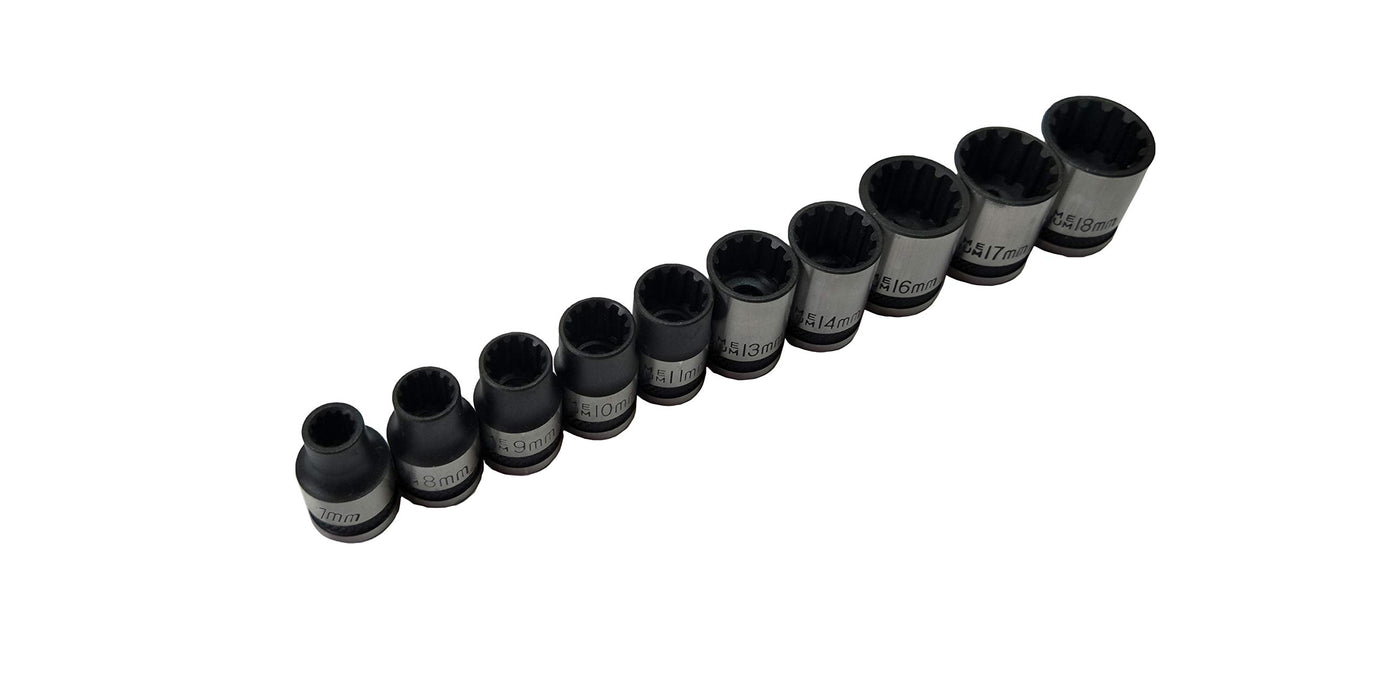 3.8in Drive Spline Socket Set Metric, 10 Piece