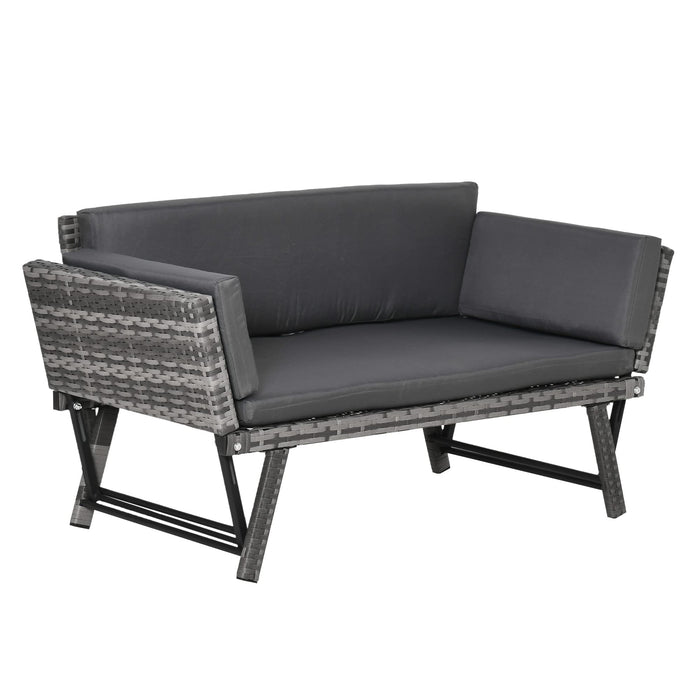 OutSunny Sofa 630 x 1,670 x 660 mm Steel, Rattan, PL (Polyester) Grey