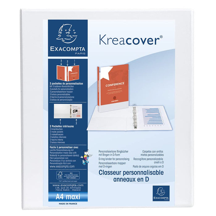 Exacompta Presentation Ring Binder Kreacover Personal 51842E Polypropylene A4 4 ring 30 mm White Pack of 10