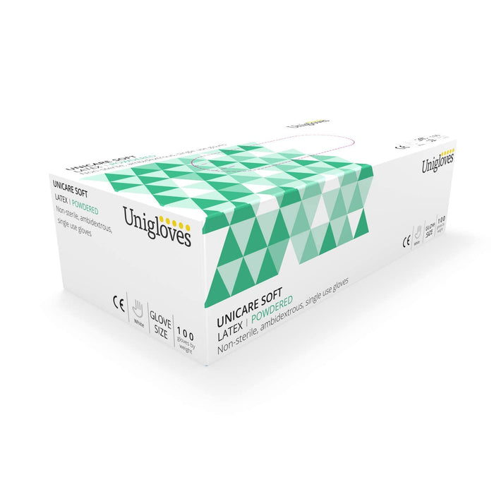 UNICARE Disposable Gloves Latex Powdered Medium (M) Natural Pack of 100