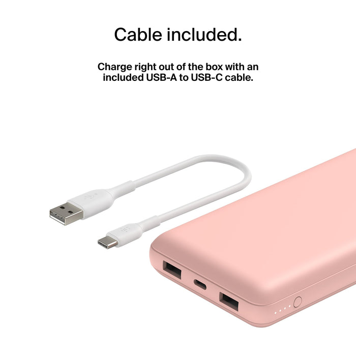 Belkin BoostCharge 20K USB-A USB-C 15W Power Bank Rose Gold