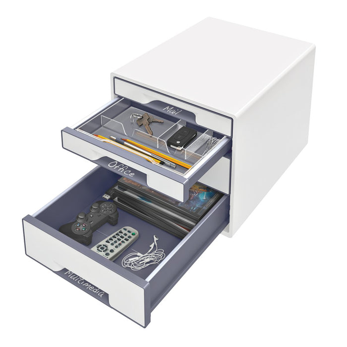 Leitz WOW Cube Desk Drawer Filing Unit Dual Colour 4 Drawers A4 White, Grey 28.7 x 27 x 36.3 cm