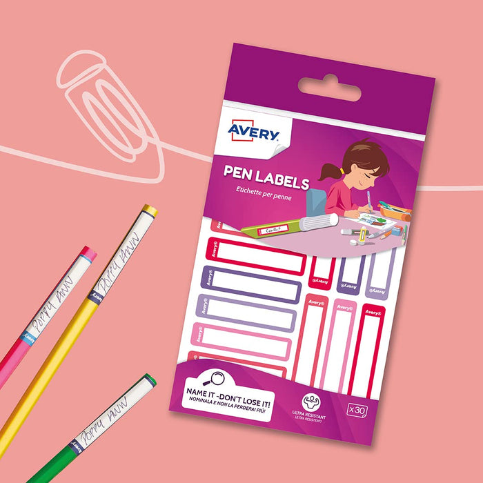 Avery Stationery Pen Labels 50mm x 10mm Pink And Purple (Pack 30) - RESMI30F.UK