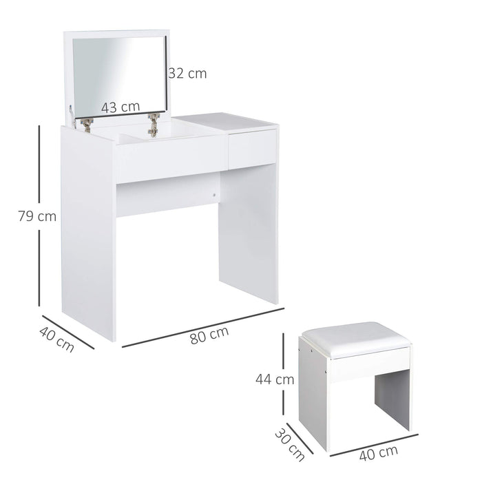 HOMCOM Dressing Table 831-193WT Foam, Glass, Leather, Particle Board White 400 mm x 800 mm x 790 mm