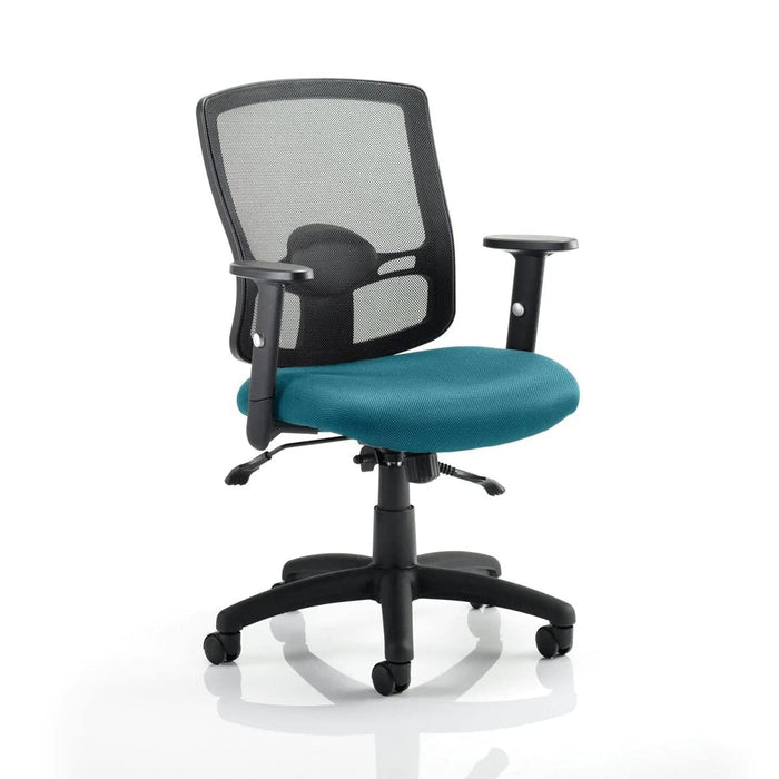 Dynamic Basic Tilt Task Operator Chair Height Adjustable Arms Portland II Black Back, Maringa Teal Seat Without Headrest Medium Back