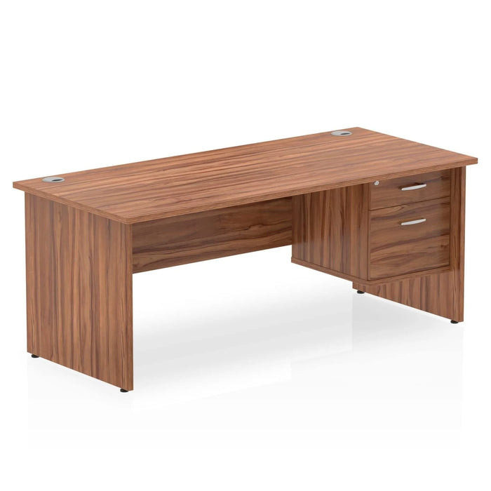 Dynamic Rectangular Office Desk Walnut MFC Panel End Leg Walnut Colour Frame Impulse 1 x 2 Drawer Fixed Ped 1800 x 800 x 730mm