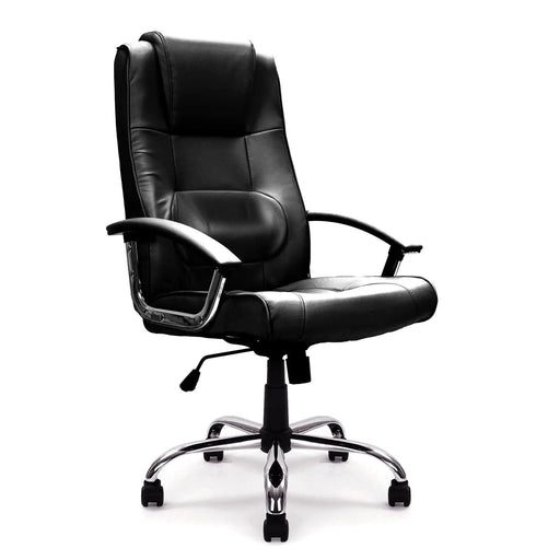 Nautilus Designs Ltd. High Back Leather Faced Executive Armchair with Integral Headrest and Chrome Base Silver