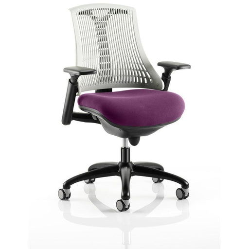 Dynamic Synchro Tilt Task Operator Chair Height Adjustable Arms Flex White Back, Tansy Purple Seat, Black Frame Without Headrest Medium Back