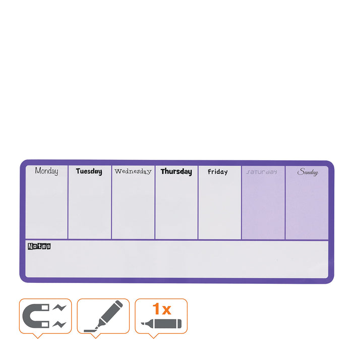 Nobo Mini Wall Mountable Magnetic Whiteboard Weekly Planner 1904048 Lacquered Steel 360 x 140 mm White, Purple