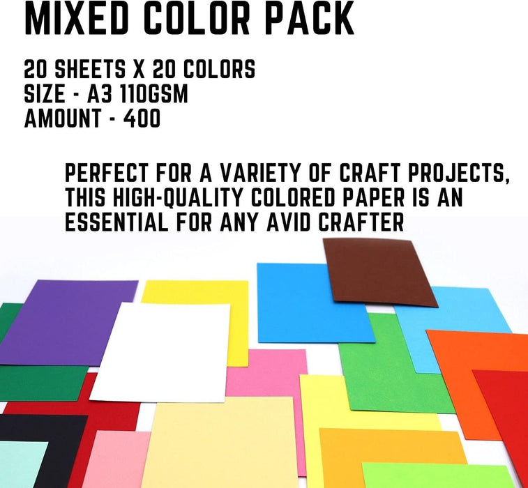 Tutorcraft  A3 Crafting Paper Assorted 110 gsm 400 Sheets