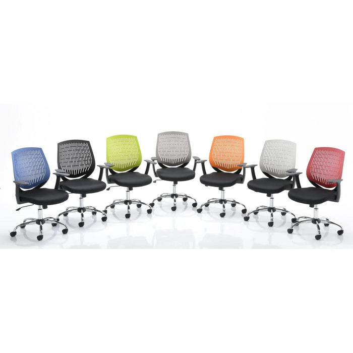 Dynamic Basic Tilt Task Operator Chair Fixed Arms Dura Black Back, Stevia Blue Seat Medium Back