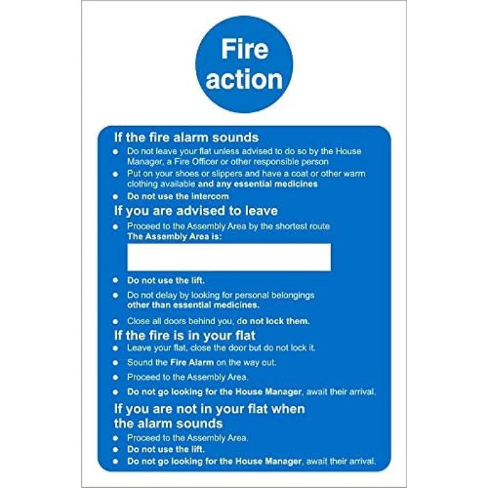 Fire Action Sign for Care Homes Plastic 30 x 20 cm