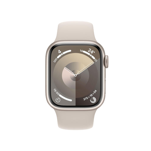 Apple Watch Series 9 (GPS + Cellular) - 41 mm - starlight aluminium - smart watch with sport band - fluoroelastomer - starlight - band size: M/L - 64 GB - Wi-Fi, LTE, UWB, Bluetooth - 4G - 32.1 g