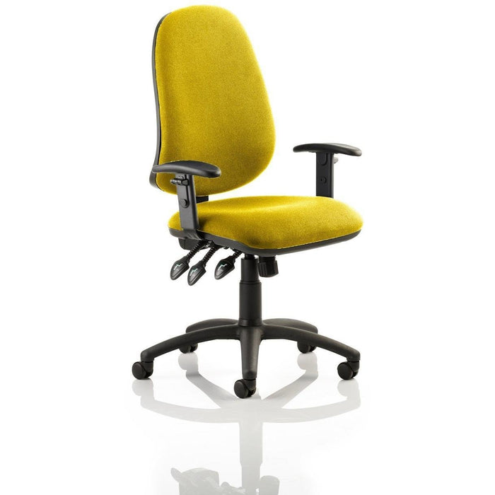 Dynamic Permanent Contact Backrest Task Operator Chair Height Adjustable Arms Eclipse Plus XL Senna Yellow Seat Without Headrest High Back