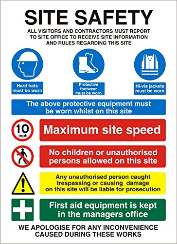 Site Sign Construction Site Safety Self Adhesive PVC 60 x 45 cm