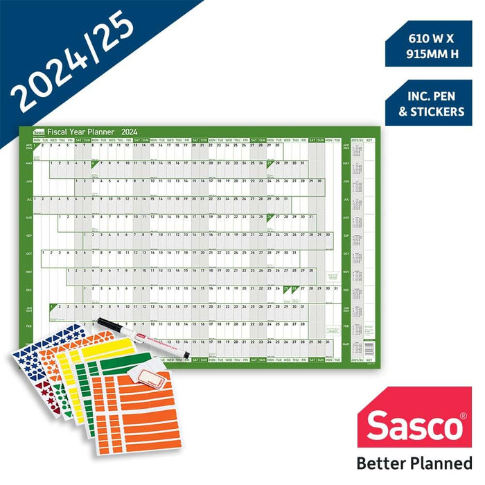 SASCO Fiscal Annual Planner Mounted 2024 Landscape Green English 91.5 x 61 cm