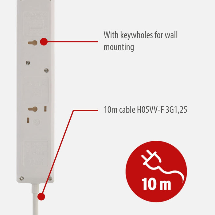 brennenstuhl 4-Way Extension Lead UK with Neon Indicator 10m White