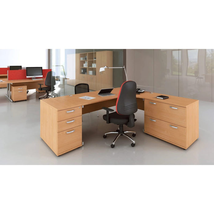 Dynamic Radial Right Hand Crescent Desk Oak MFC Cantilever Leg Grey Frame Impulse 1800/1200 x 600/800 x 730mm