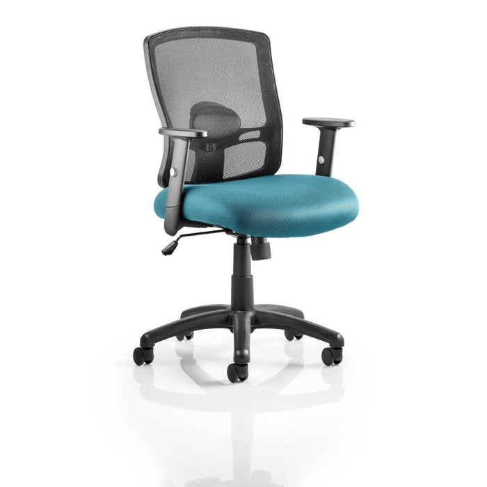 Dynamic Basic Tilt Task Operator Chair Height Adjustable Arms Portland Black Back, Maringa Teal Seat Without Headrest Medium Back