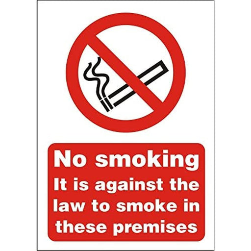 Prohibition Sign Against The Law to Smoke on These Premises Self Adhesive Acrylic 20 x 15 cm