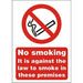 Prohibition Sign Against The Law to Smoke on These Premises Self Adhesive Acrylic 20 x 15 cm