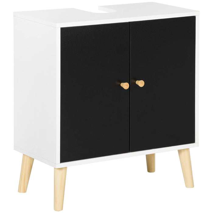 kleankin Bathroom Cabinet Particleboard White, Black, Natural 60 x 30 x 65 cm