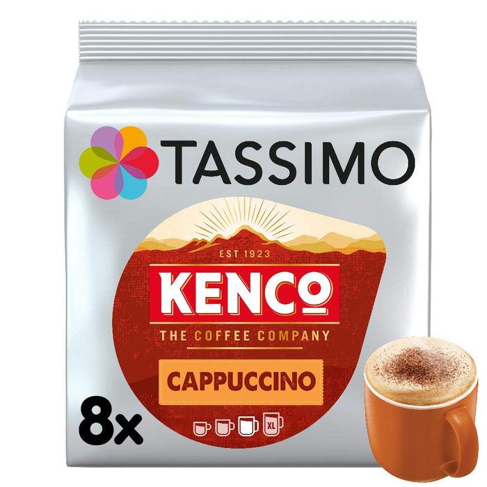 TASSIMO Cappuccino Coffee Pods Pack of 8 + 8 Concentrated Milk Cups