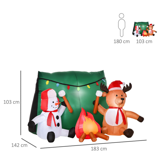 HOMCOM Christmas Snowman with Deer Inflatable Green