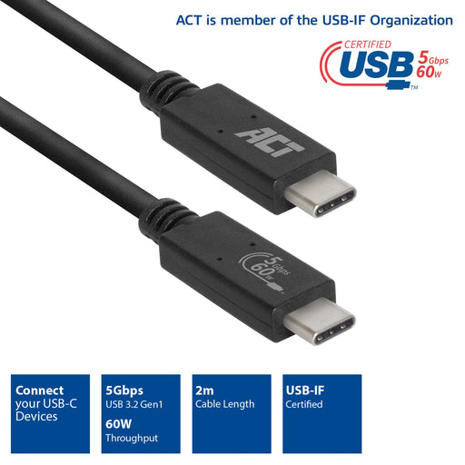 ACT USB-C Cable AC7402 Black 2 m